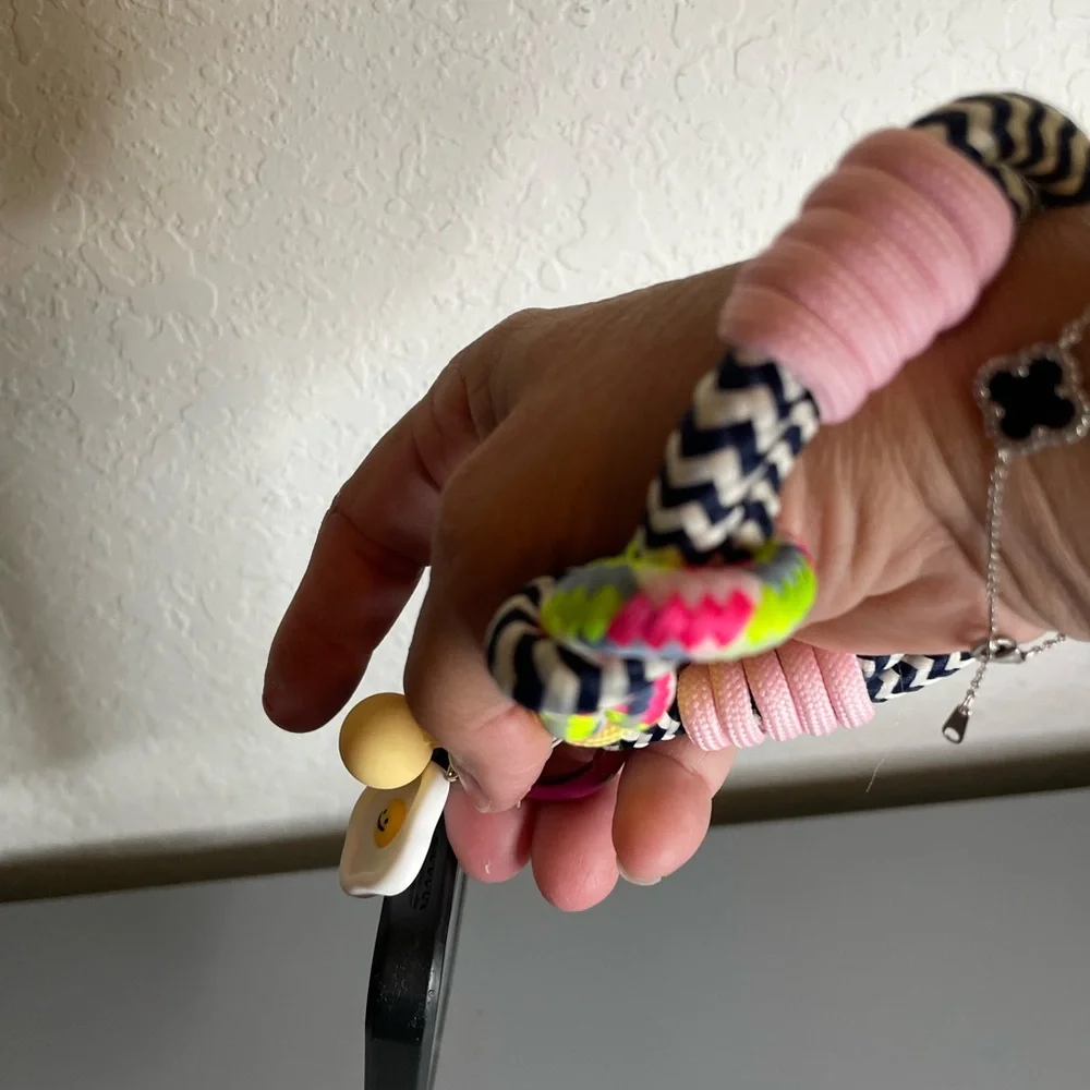Multicolor Braided Phone Wrist Lanyard with Pink and Yellow Accents